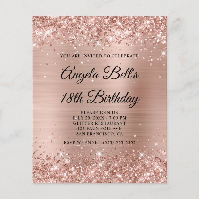 Glittery Light Rose Gold 18th Birthday Paper Flyer (Front)