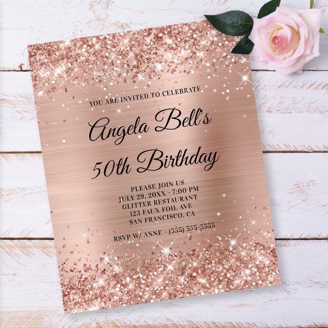 Glittery Light Rose Gold 50th Birthday Paper Flyer (Creator Uploaded)