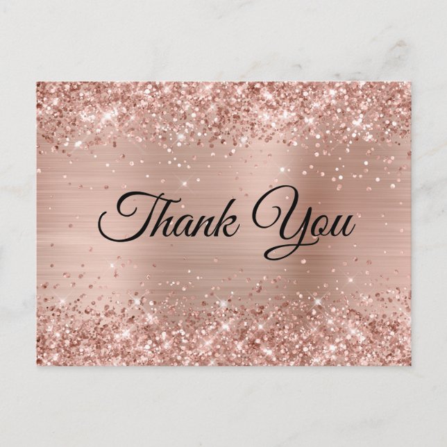 Glittery Light Rose Gold Foil Thank You Postcard (Front)