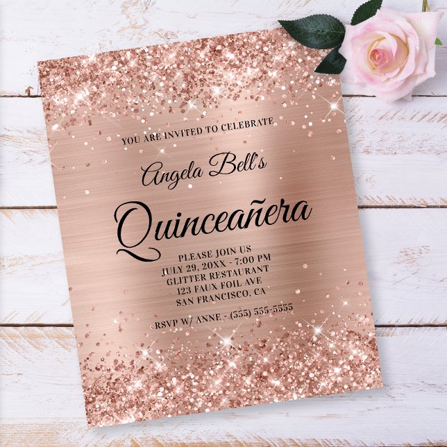 Glittery Light Rose Gold Quinceañera Paper Flyer (Creator Uploaded)