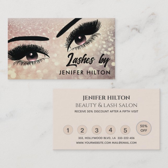 Glittery long lashes makeup eyes business card (Front/Back)