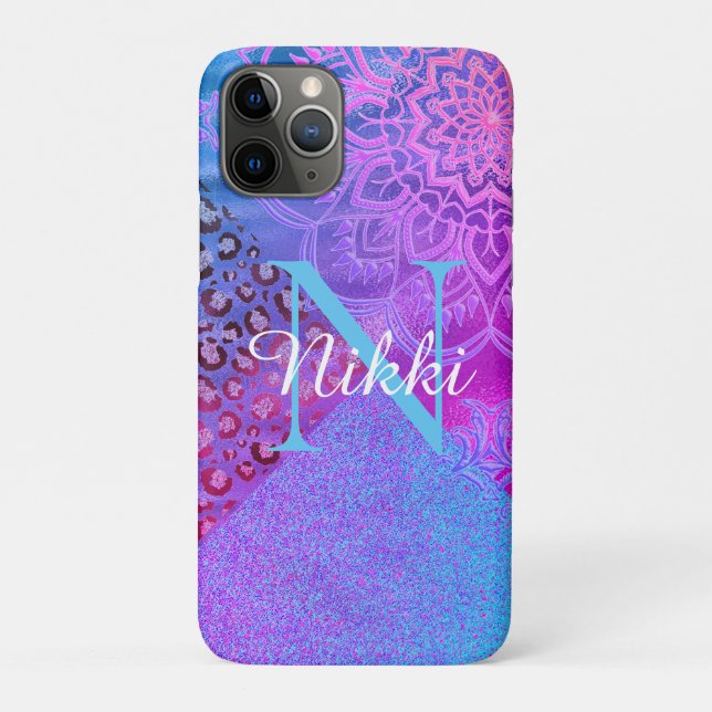 Glittery Lotus Leopard Monogram          Case-Mate Case-Mate iPhone Case (Back)