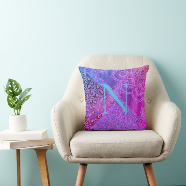 Glittery Lotus Leopard Monogram  Cushion (Chair)