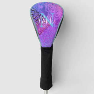 Glittery Lotus Leopard Monogram Golf Head Cover