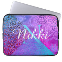 Glittery Lotus Leopard Monogram           Laptop S