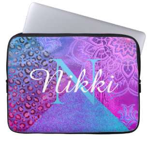 Glittery Lotus Leopard Monogram           Laptop S Sleeve