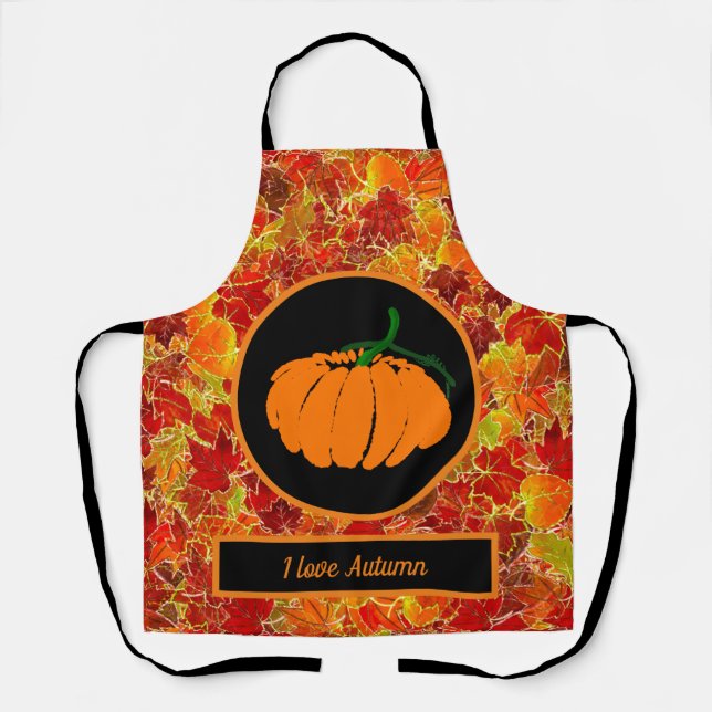 Glittery Maple Leaves/Pumpkin the Fall/Autumn Apro Apron (Front)