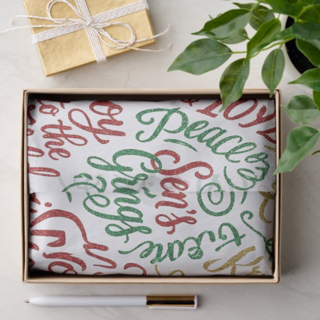 Glittery Merry Christmas and Joy Typography Tissue Paper (Gift)