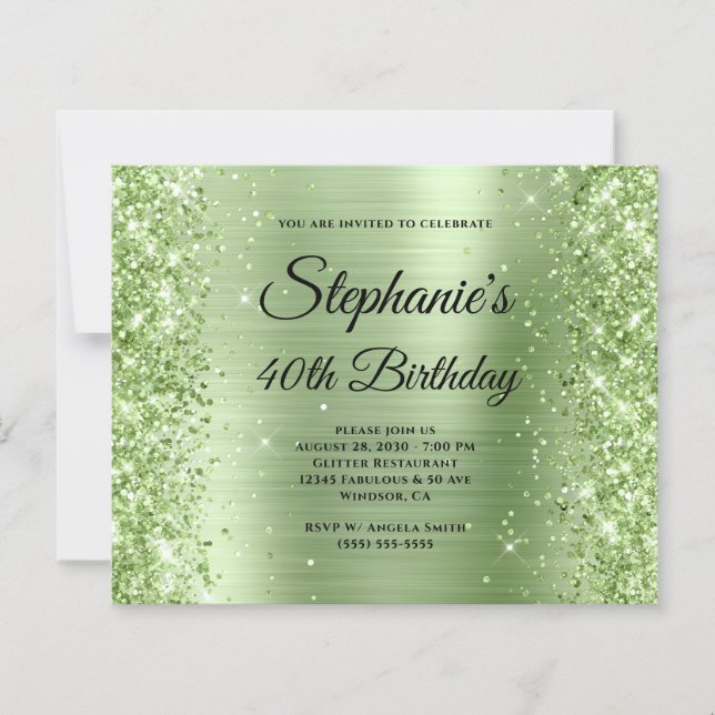 Glittery Mint Glam Fancy Monogram 40th Birthday (Front)