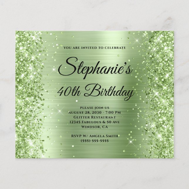 Glittery Mint Glam Fancy Monogram 40th Birthday Flyer (Front)