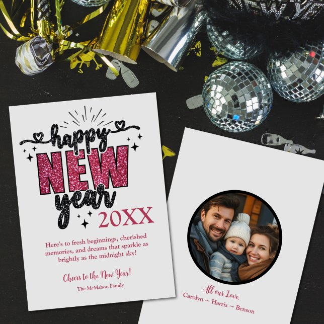 Glittery New Year's Customisable Photo Holiday Card (Glittery New Year's Customizable Photo Greeting Card)