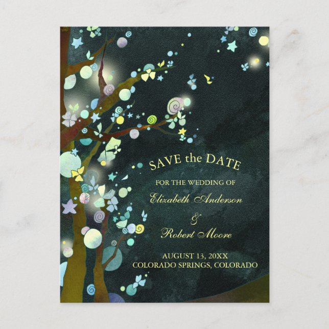 Glittery Night Wedding Save the Date Announcement Postcard (Front)