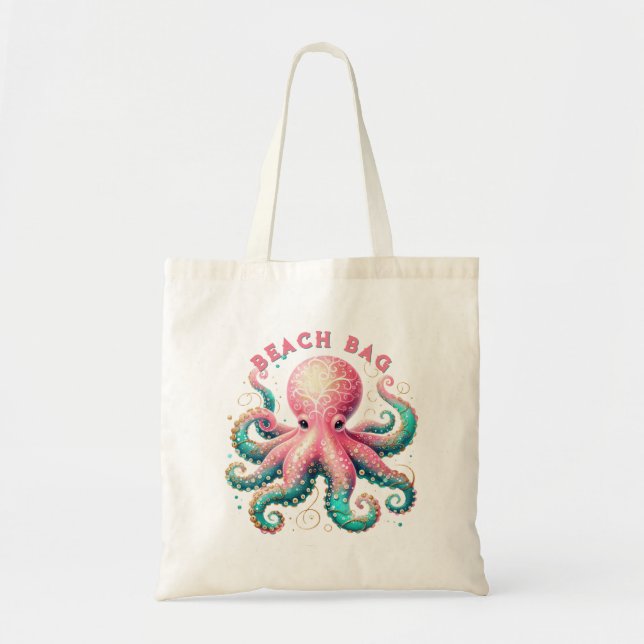 Glittery Octopus Custom Text Tote Bag (Front)