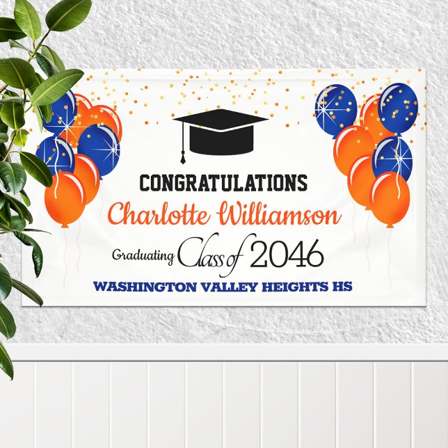 Glittery Orange and Blue Graduation Banner (Creator Uploaded)