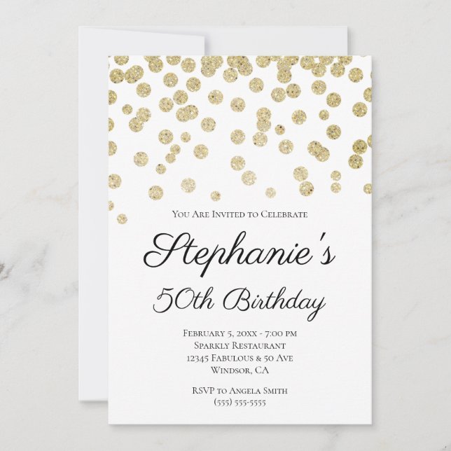Glittery Pale Gold Confetti Elegant 50th Birthday Invitation (Front)