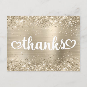 Glittery Pale Gold Cute Hearts Sweet 16 Thanks Postcard