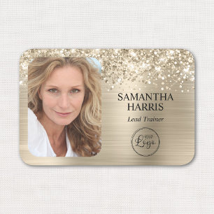 Glittery Pale Gold Foil Logo and Photo Name Tag