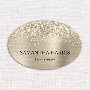 Glittery Pale Gold Foil Rectangle Logo Name Tag