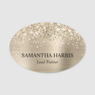 Glittery Pale Gold Foil Rectangle Logo Name Tag