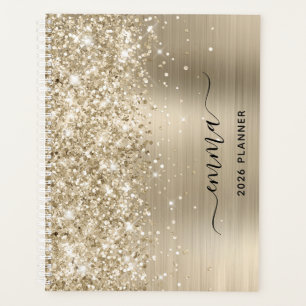 Glittery Pale Gold Foil Swash Signature Planner