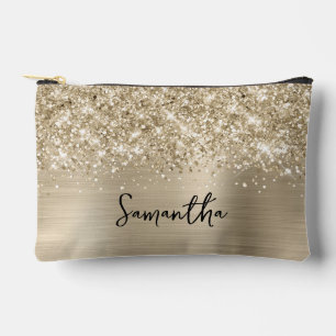 Glittery Pale Gold Glam Name Accessory Pouch