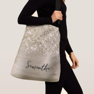 Glittery Pale Gold Glam Name Crossbody Bag