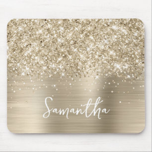 Glittery Pale Gold Glam Name Mouse Pad