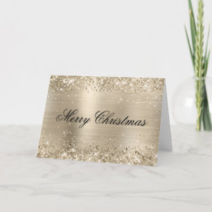 Glittery Pale Gold Metallic Pink Family Photo Card
