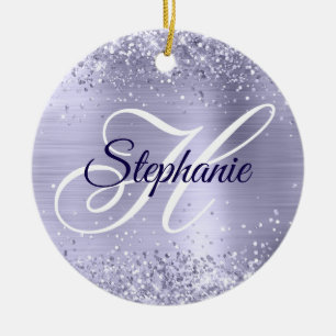 Glittery Pale Metallic Purple Fancy Monogram Ceramic Tree Decoration