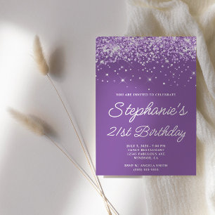 Glittery Pale Purple 21st Birthday Invitation