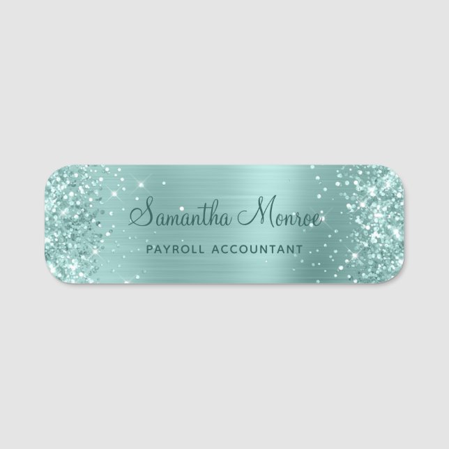 Glittery Pale Turquoise Foil Name Tag (Front)