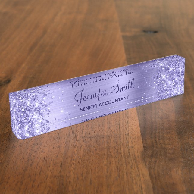 Glittery Periwinkle Foil Nameplate (Side)