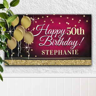 Glittery Pink and Gold Happy 50th Birthday Banner