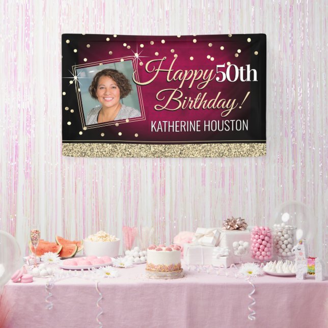 Glittery Pink and Gold Happy Birthday Banner (Party)