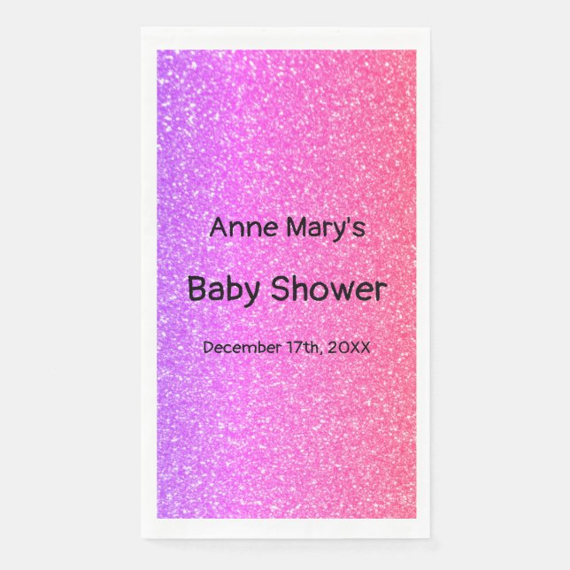 Glittery Pink Baby Shower Girls Cute Ombre Custom  Napkin (Front)