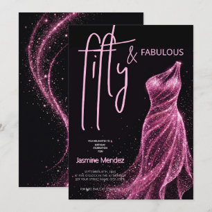 Glittery Pink Black Chic 50 & Fabulous Birthday Invitation