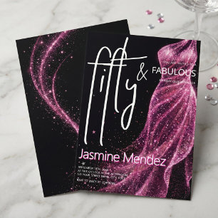 Glittery Pink Black Chic 50 & Fabulous Birthday  Invitation