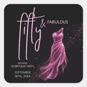 Glittery Pink Black Chic 50 & Fabulous Birthday  Square Sticker