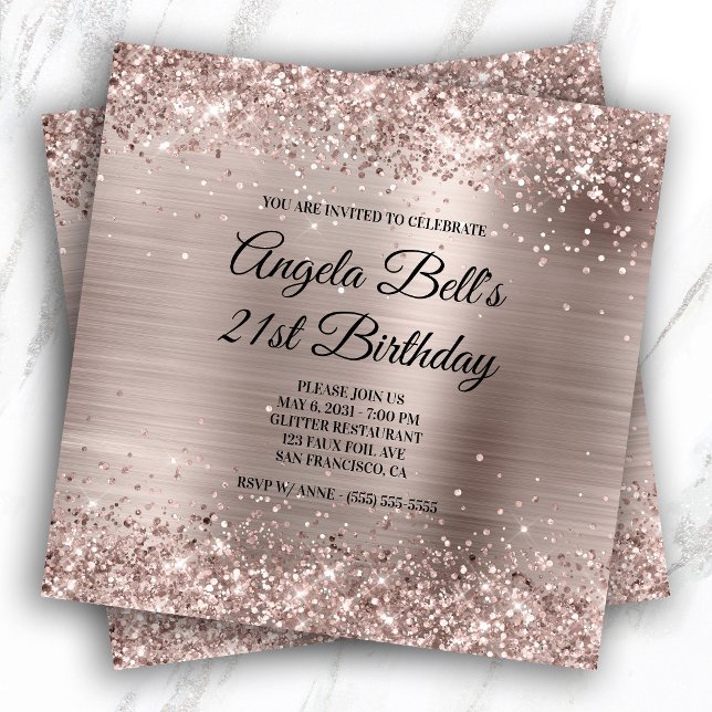 Glittery Pink Champagne Faux Foil Fancy Monogram Invitation (Glittery Pink Champagne Faux Foil Fancy Monogram Invitation)