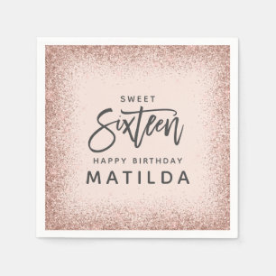 Glittery pink girly script typography modern 16th napkin