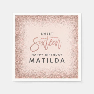 Glittery pink girly script typography modern 16th napkin