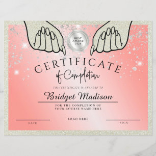 Glittery Pink Nail Certificate of Completion