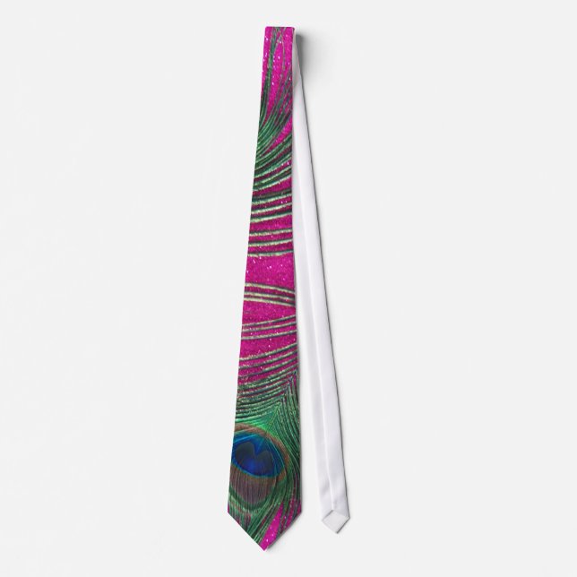 Glittery Pink Peacock Feather Tie (Front)