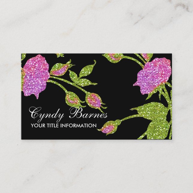 Glittery Pink Roses on Any Colour Business Card (Front)