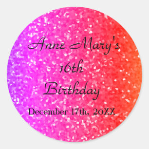 Glittery Pink Sparkle Custom Name 16th Birthday Classic Round Sticker