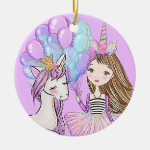 Glittery Pink Unicorn Girls Birthday Ceramic Tree Decoration