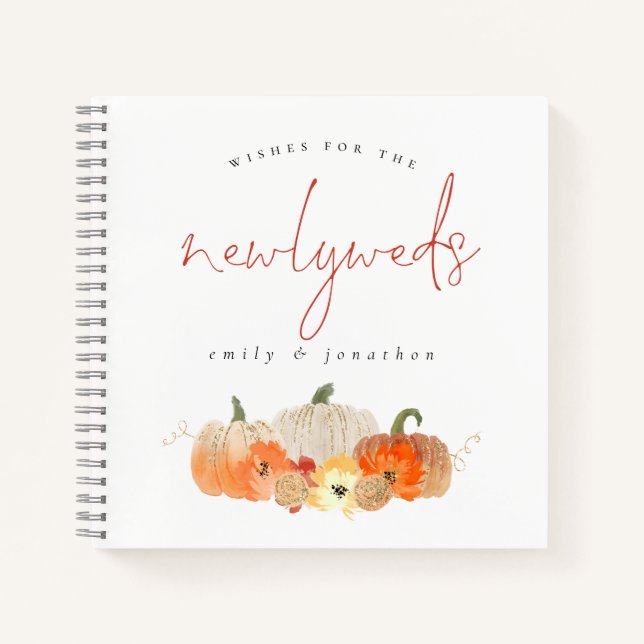 Glittery Pumpkins Wishes for Newlyweds Guest Book (Front)
