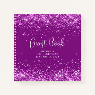 Glittery Purple 40th Birthday Guest Notebook