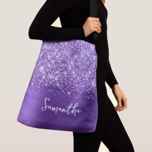 Glittery Purple Amethyst Glam Name Crossbody Bag