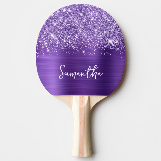 Glittery Purple Amethyst Glam Name Ping Pong Paddle (Front)